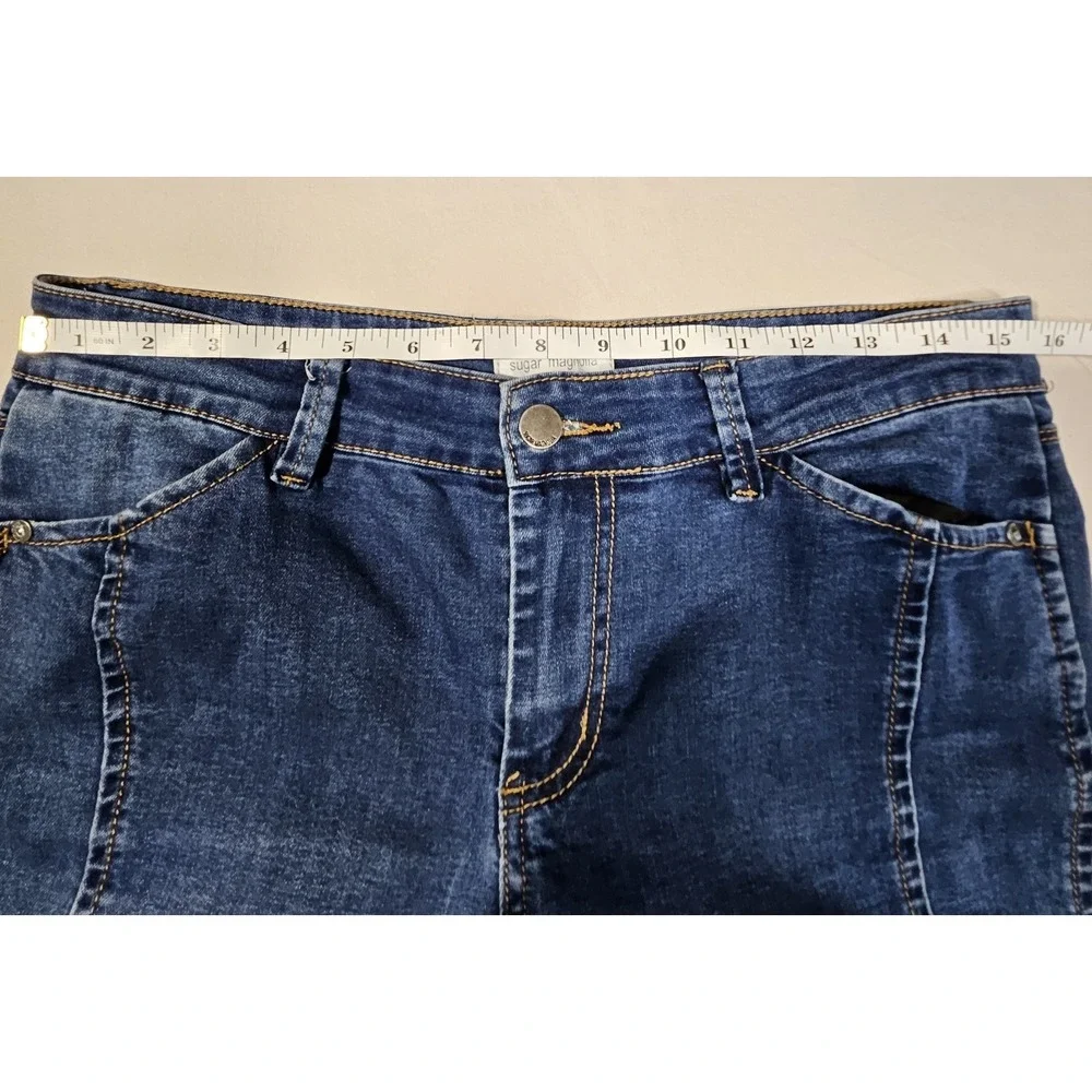 Sugar Magnolia Womens Distressed Skinny Jeans Size 10 Blue Stretch Ankle Studded